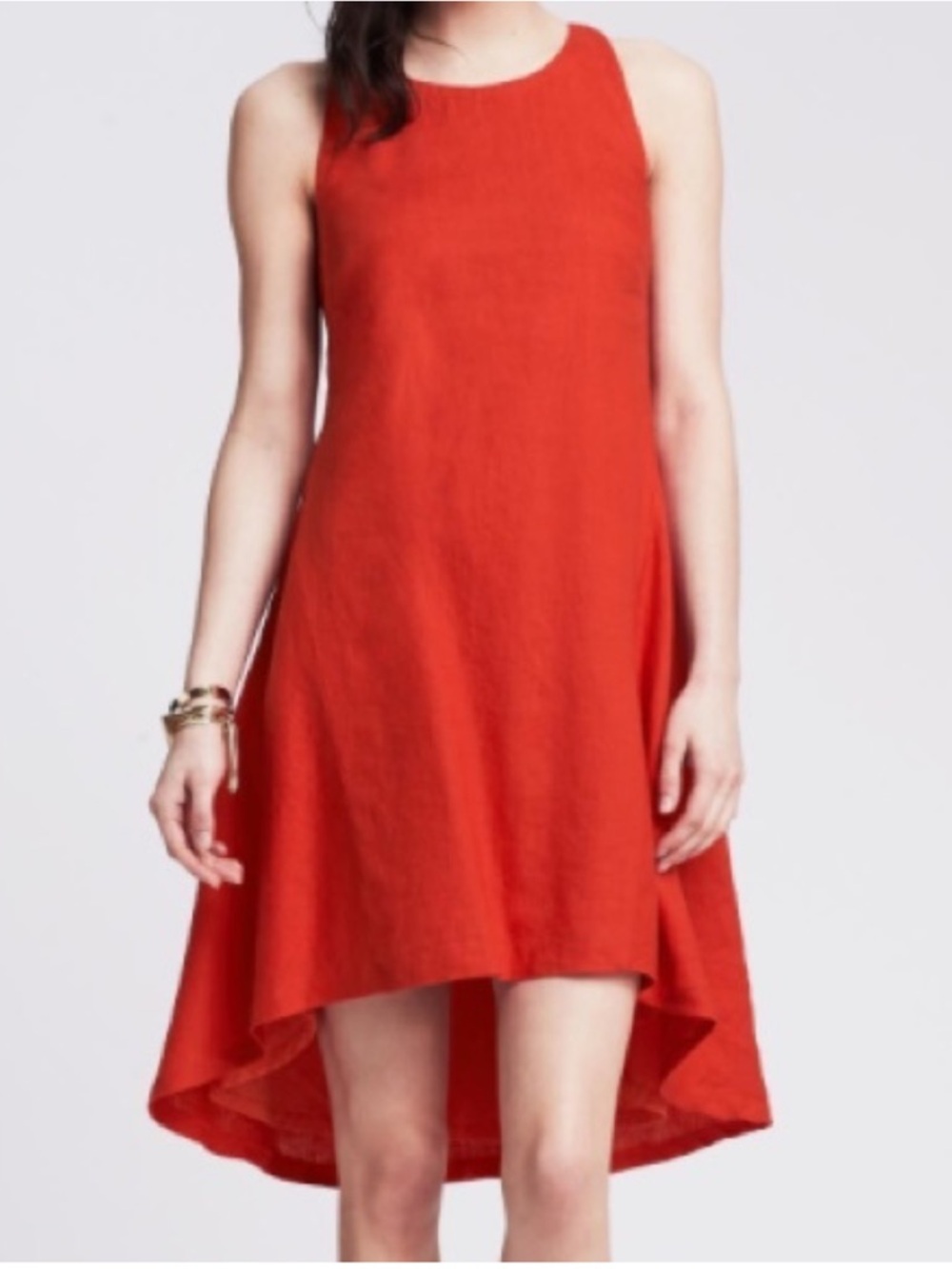 Banana Republic women 100% linen bright  Red Sleeveless Tank Dress Racerback 10P